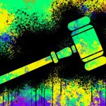 Concept illustration depicting messy litigation; gavel