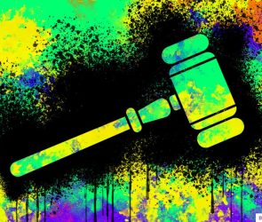 Concept illustration depicting messy litigation; gavel