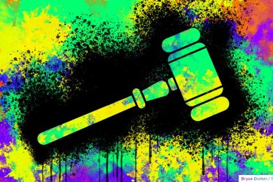 Concept illustration depicting messy litigation; gavel