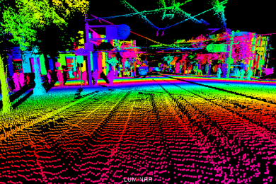 Visualization of data gathered by Luminar's LiDAR, as a high-resolution point cloud.