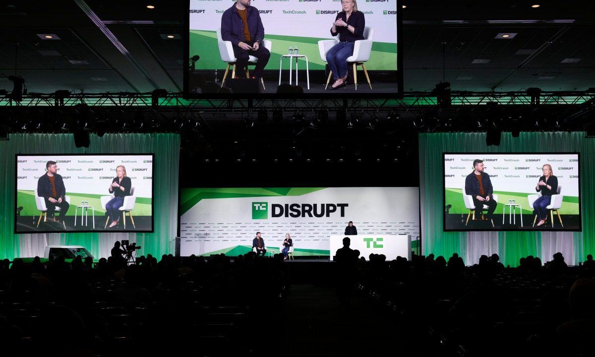 Sean O'Kane and Chris Barman, CEO, Slate Auto, speak onstage during day two of TechCrunch Disrupt 2025 at Moscone Center on October 28, 2025 in San Francisco, California