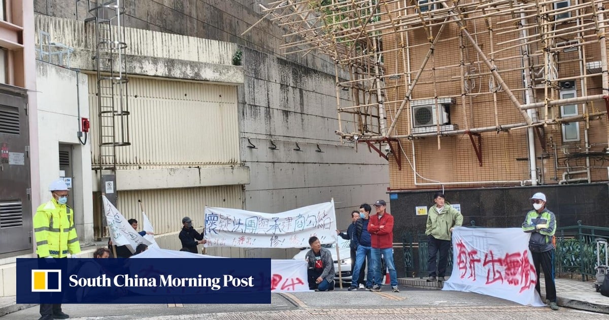 Workers stage protest to demand wages owed by contractor involved in Tai Po fire