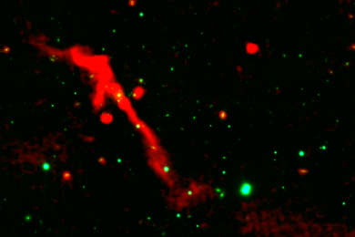 Black hole space volcano erupts after 100 million year nap