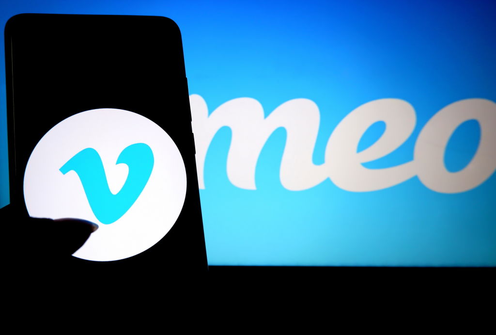 In this photo illustration a popular video sharing application Vimeo logo seen displayed on a smartphone.