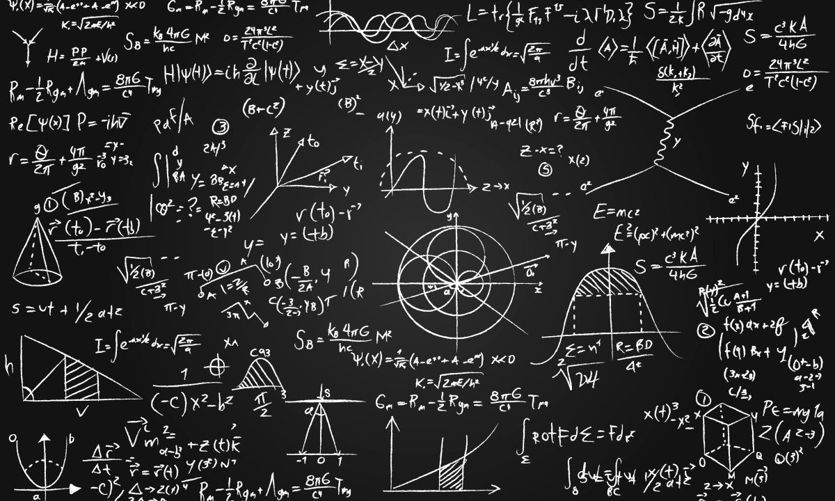 Image of math equations written on a blackboard.