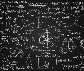 Image of math equations written on a blackboard.