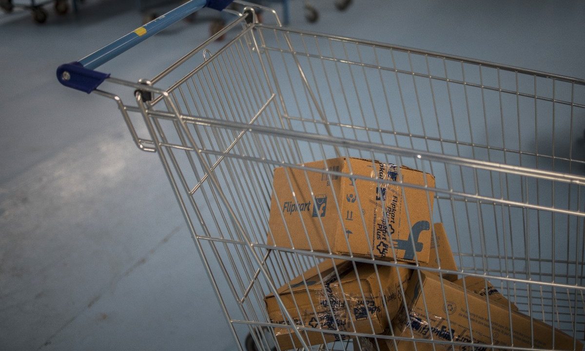 Packages in a cart at a Flipkart Internet Pvt. warehouse in Koduvalli, Thiruvallur, in the outskirts of Chennai, India, on Wednesday. Sept. 22, 2021.