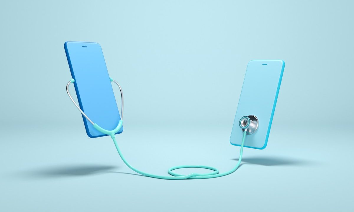 Concept design Online Doctor. Two Phones using stethoscope.