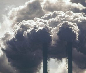 Image of air pollution in Lake Charles, Louisiana, pouring out of smokestacks at a chemical plant.