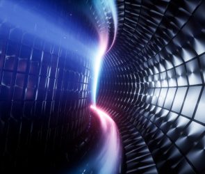 Plasma flows through an illustration of a tokamak fusion reactor.