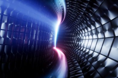 Plasma flows through an illustration of a tokamak fusion reactor.