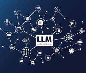 LLM word with icons as vector illustration. AI concept of Large Language Models