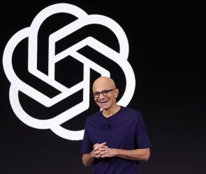 Microsoft CEO Satya Nadella speaks during the OpenAI DevDay event on November 06, 2023 in San Francisco, California.