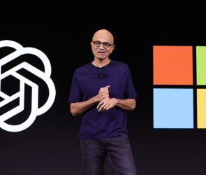 Microsoft CEO Satya Nadella speaks during the OpenAI DevDay event on November 06, 2023 in San Francisco