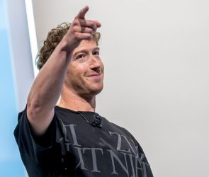 Mark Zuckerberg, chief executive officer of Meta Platforms Inc., during the Meta Connect event in Menlo Park, California, US, on Wednesday, Sept. 25, 2024. Meta Platforms Inc. debuted its first pair of augmented reality glasses, devices that show a combined view of the digital and physical worlds, a key step in Chief Executive Officer Mark Zuckerberg's goal of one day offering a hands-free alternative to the smartphone. Photographer: David Paul Morris/Bloomberg via Getty Images