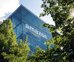 The logo and lettering of global online mail order company Amazon can be seen on the façade of Amazon Germany's headquarters in Parkstadt Schwabing in Munich (Bavaria).