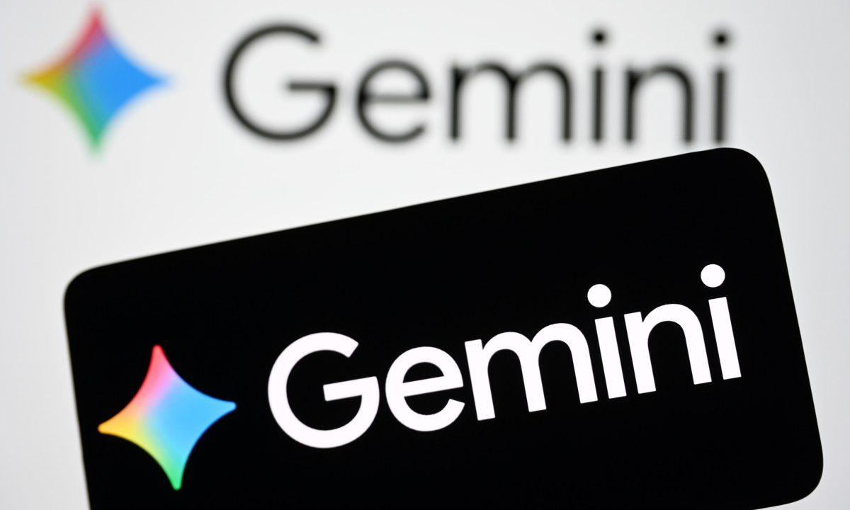 a Gemini logo of a generative artificial intelligence chatbot developed by Google AI is seen on a smartphone