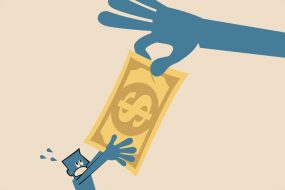 tug of war on dollar bill