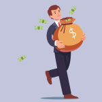 man in suit carrying bag of money