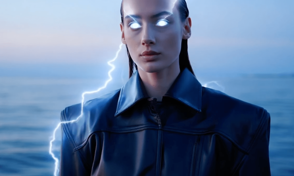 Higgsfield AI generated image of woman with lightening eyes