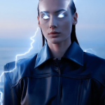 Higgsfield AI generated image of woman with lightening eyes