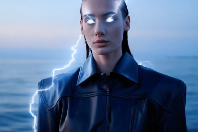 Higgsfield AI generated image of woman with lightening eyes