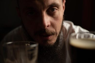 Man Drinking Beer Pub Despair Alcoholic