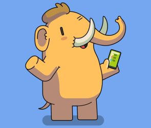 Mastodon elephant holding phone