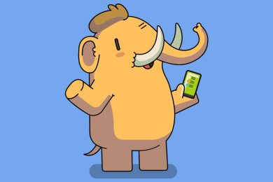Mastodon elephant holding phone
