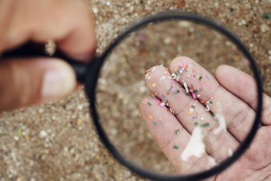 Microplastic Particles Hand Water Magnifying Glass