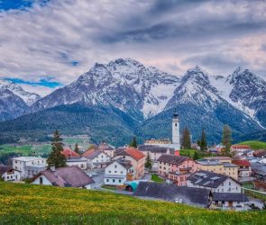 Mountains Ftan, Scuol, Switzerland in Early Spring