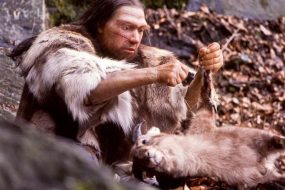 Neanderthal Hunter Processing Large Animal Prey