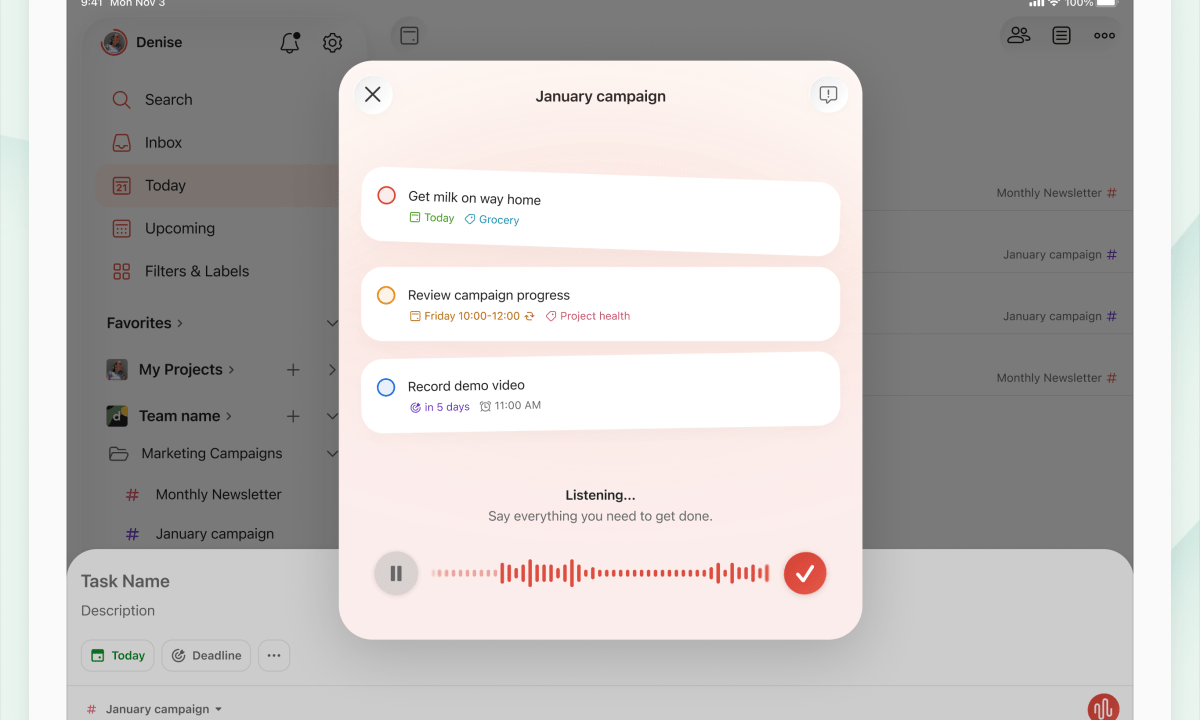 Todoist's app now lets you add tasks to your to-do list by speaking to its AI