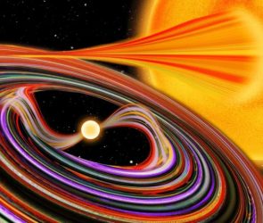 White Dwarf Star Pulling Material Larger Star Accretion Disk