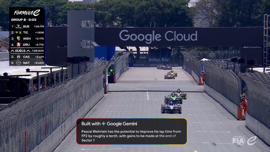 Screenshot of Formula E data insights being driven by Google Cloud Gemini AI as the partners expand their work to sustain net zero targets by driving efficiency across its global logistics and commercial operations.