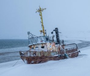 Abandoned Fishing Boat Heavy Storm Arctic