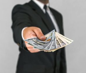 Businessman Suit Giving American Cash Money
