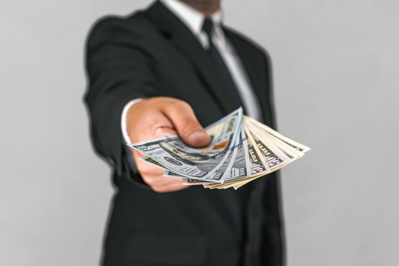 Businessman Suit Giving American Cash Money