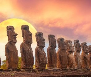 Easter Island Moai Statues Sunrise