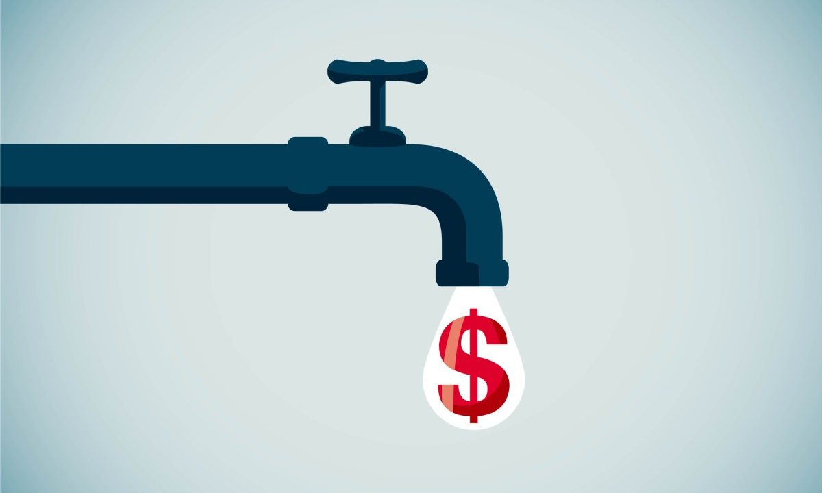 Water drop mapping money dripping from a faucet