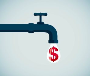 Water drop mapping money dripping from a faucet