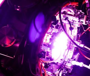 A fusion reactor glows purple.