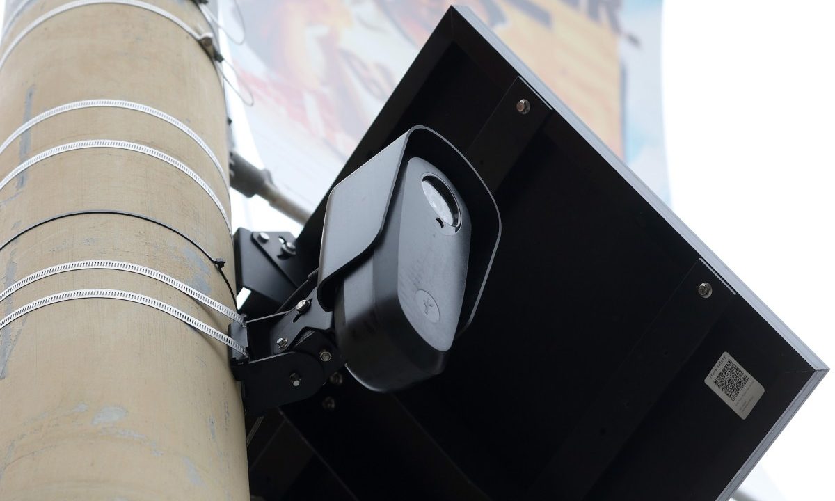 a Flock license plate surveillance camera on a street pole in San Francisco.