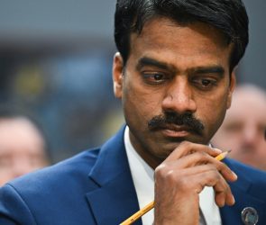 Dr. Madhu Gottumukkala, acting director of the Cybersecurity and Infrastructure Security Agency, during a House Appropriations Subcommittee on Homeland Security hearing in Washington, DC, US, on Wednesday, Feb. 11, 2026. The oversight hearing is meant to examine the impacts of a potential Department of Homeland Security (DHS) shutdown. Photographer: Graeme Sloan/Bloomberg via Getty Images