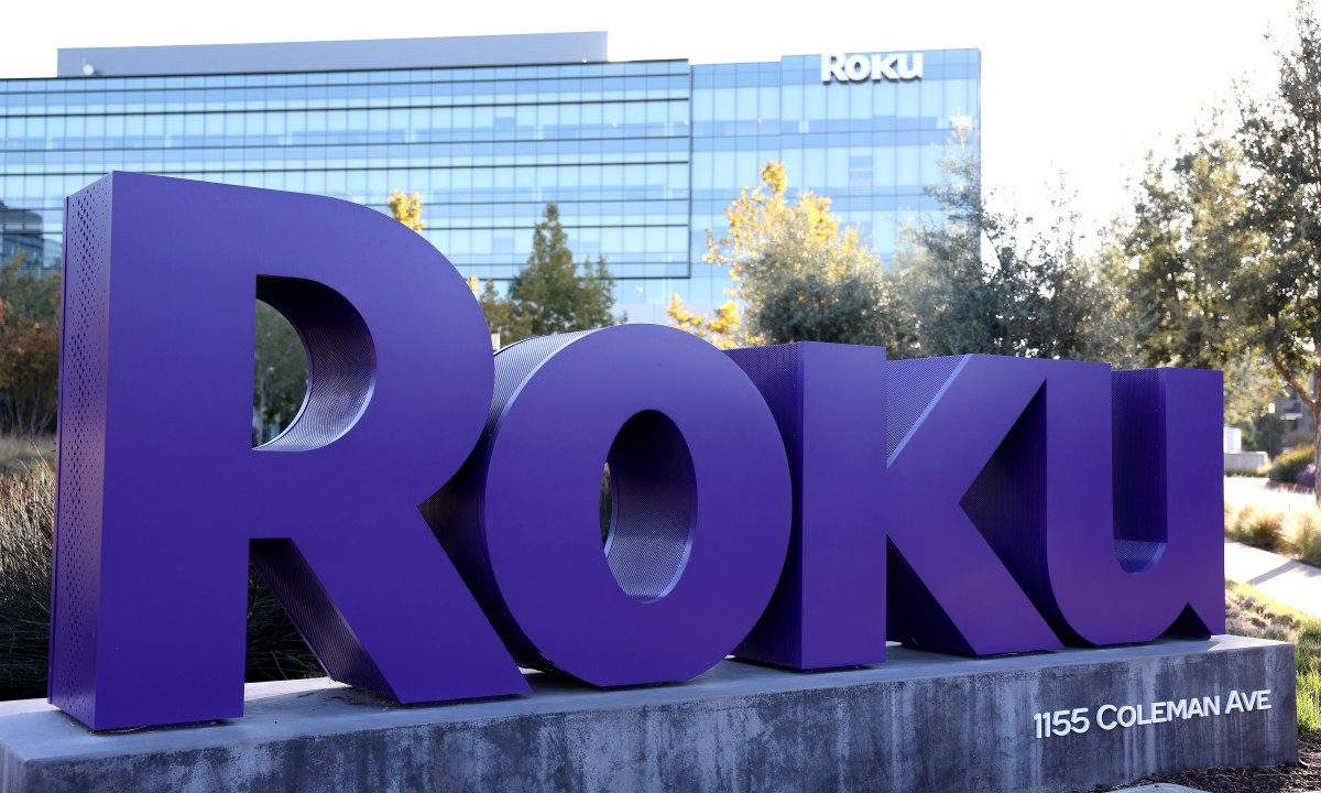 Roku's company logo is seen in front of Roku headquarters