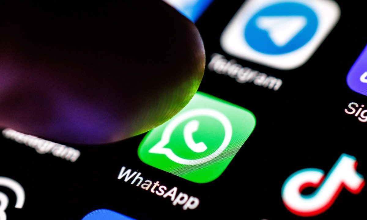 The Whatsapp app logo can be seen on the display of a smartphone on September 2, 2025.