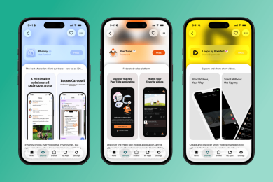 AltStore PAL on three smartphone screens
