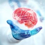 Doctor Examining Brain Hologram Close