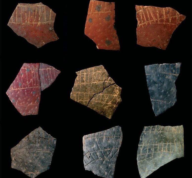 Fragments of Engraved Ostrich Eggshells