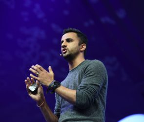 Ethan Agarwal, Aaptiv, on Centre Stage during day three of Collision 2019 at Enercare Center in Toronto, Canada.